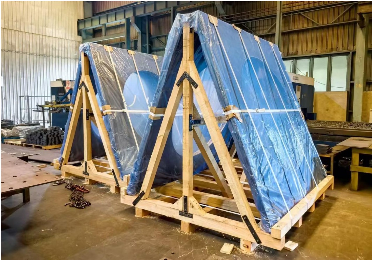 Steel plate parts packed for delivery to Europe